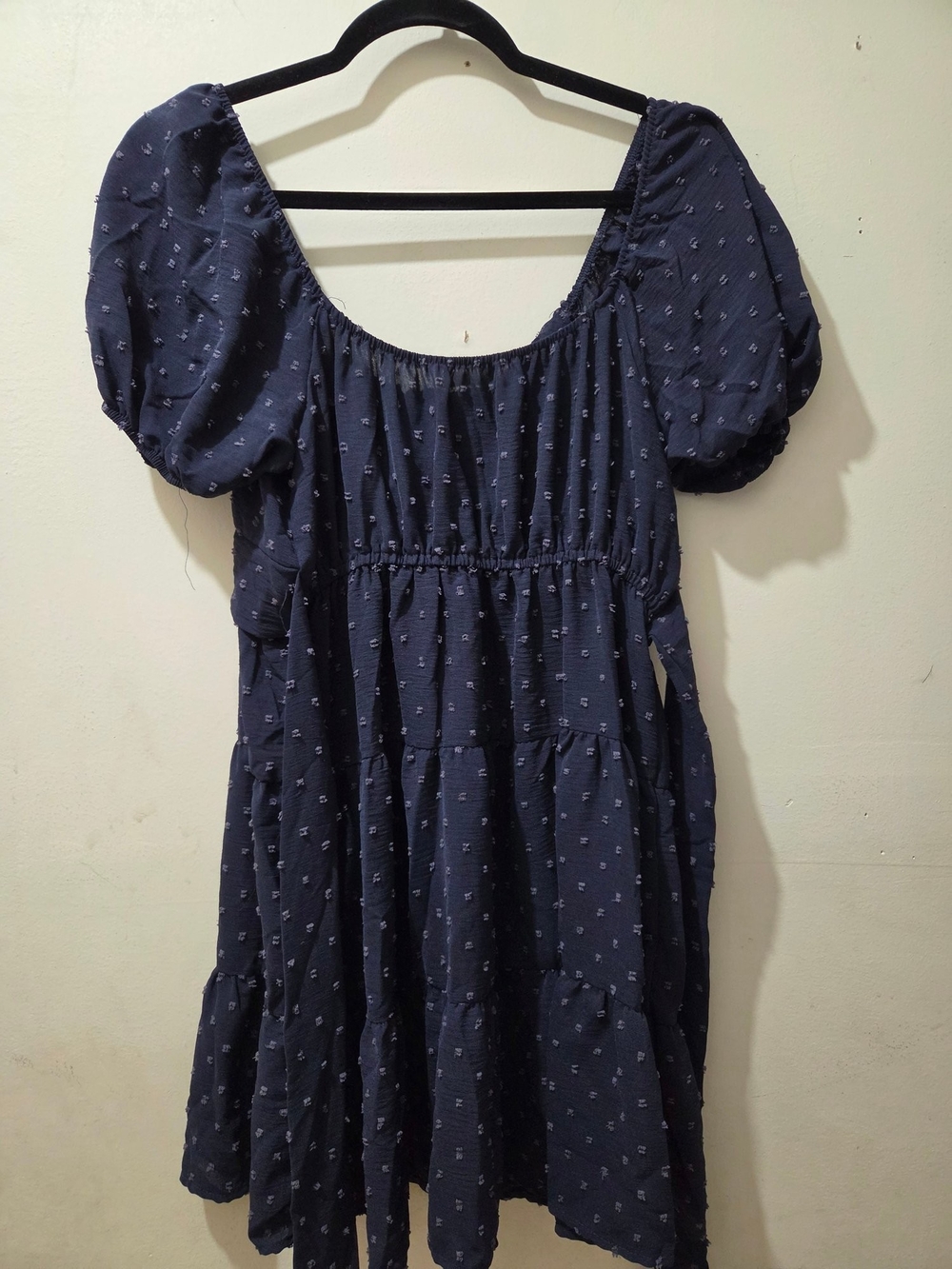 Altered Stat Navy Puff-Sleeve Tiered Dress